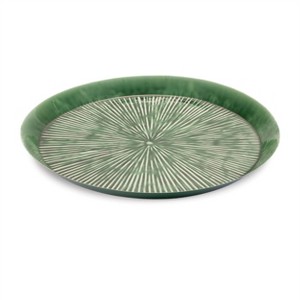 HomeRoots 14" Green Metal Etched Round Serving Tray - 1 of 4