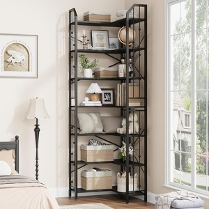 Corner Bookshelf 86" L Shaped Bookcase, Corner Bookshelves Industrial Bookcase 7 Tier l-Shape Bookshelf, Large Bookcases with Beaded Tall Display Rack - 1 of 4