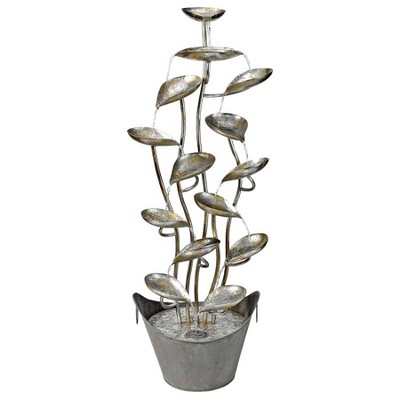 Silver Metal Rain Forest Leaves Cascading Floor Fountain