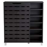 Shirley Modern and Contemporary Wood 2-Door Shoe Cabinet with Open Shelves - Dark Brown - Baxton Studio