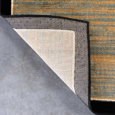 Reversible Geometric Blue Synthetic 5' x 7' Area Rug