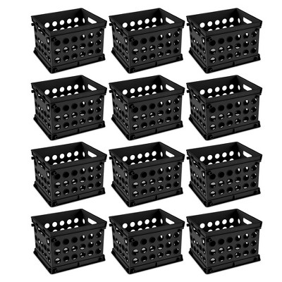 Sterilite Stackable Storage Organizer Mini Crate Set with Integrated Handles for Home, Office, Dorm, and Classroom Storage, Black, 12 Pack