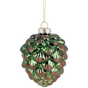 Northlight Pine Cone with Glitter Glass Christmas Ornament - 4.5" - Green and Brown - 1 of 4