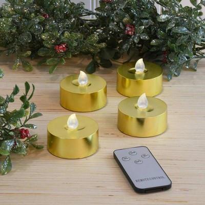 Lumabase 4ct Extra Large Battery Operated Tea Lights with Remote Control Gold