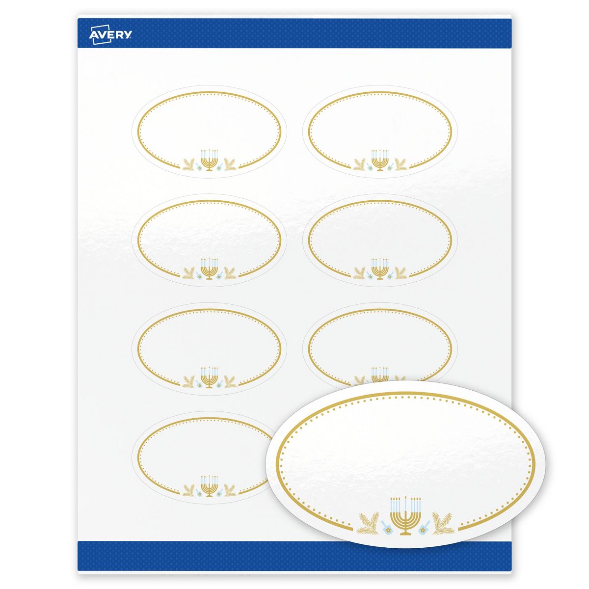 Avery® Labels, 2" x 3-1/3", Glossy, Gold Menorah Frame, 160