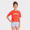 Girls' 2pc Short Sleeve America Stars Graphic T-Shirt & Boxer Shorts Pajama Set - art class™ Red - 3 of 4