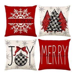 Merry Christmas Joy Xmas Trees Red Throw Pillow Covers, 18 x 18 Inch - 1 of 4