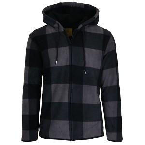 Galaxy J. Come Men's Modern Fit  Heavyweight Polar Fleece Plaid Hoodie With Faux Shearling Lining - 1 of 2