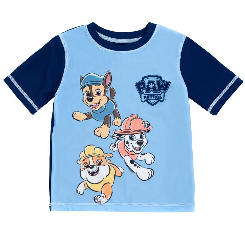 Paw Patrol Rubble Marshall Chase Pullover Rash Guard and Swim Trunks Outfit Set Toddler, 3 of 8