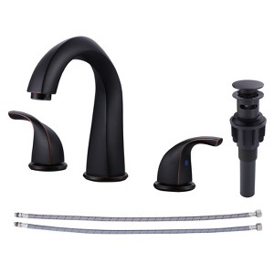 WOWOW 8 in. Widespread Double Handle Gooseneck Bathroom Faucet with Pop-up Drain in Matte Black - 1 of 4