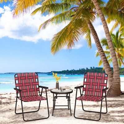 Red Heavy-Duty Steel Frame Folding Camping Chairs with Webbed Seats