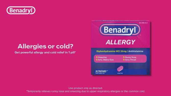 Benadryl Ultratabs Diphenhydramine Antihistamine Cold &#38; Allergy Relief Tablets - 24ct, 2 of 9, play video