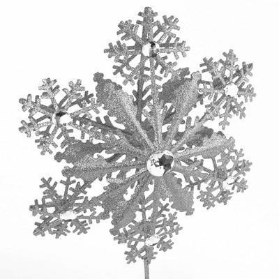 Silver Glitter Snowflake Metal Tree Topper with Gems