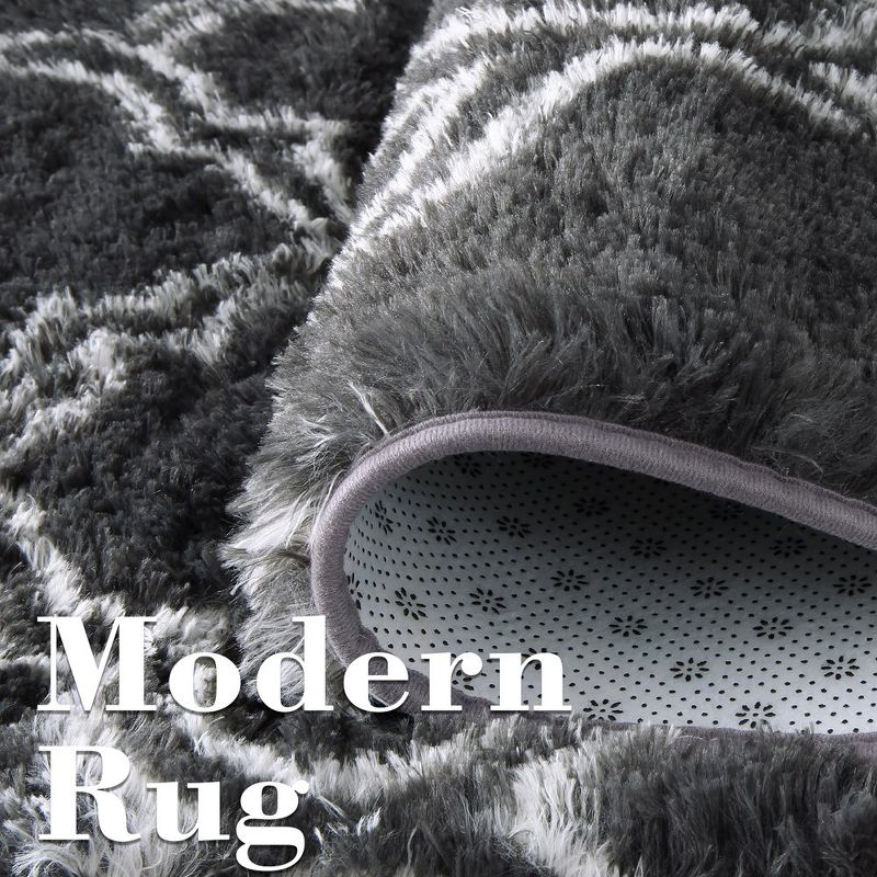 Shag Area Rug Fluffy Rug Moroccan Geometric Plush Carpet, 2 of 8