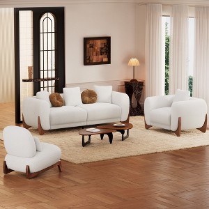 Modern Boucle Fabric Sofa Set - 1 Sofa and 2 chairs with Sleek Wooden Legs for Living Room or Home Office - Morden Fort - 1 of 4