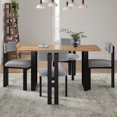 5-Piece Rectangle Solid Wood Top Metal Base Dining Table Set For 4,Dining Room Set With 4 Upholstered Chairs Metal Legs -Maison Boucle