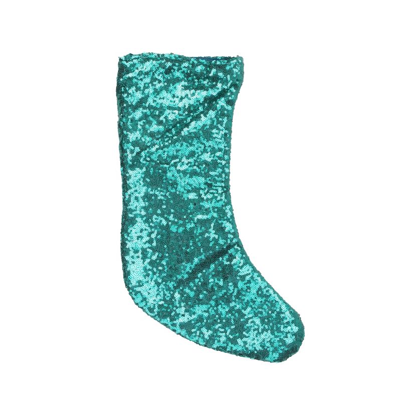 Northlight 17.5" Teal Green Paillette Sequins Hanging Christmas Stocking, 1 of 4