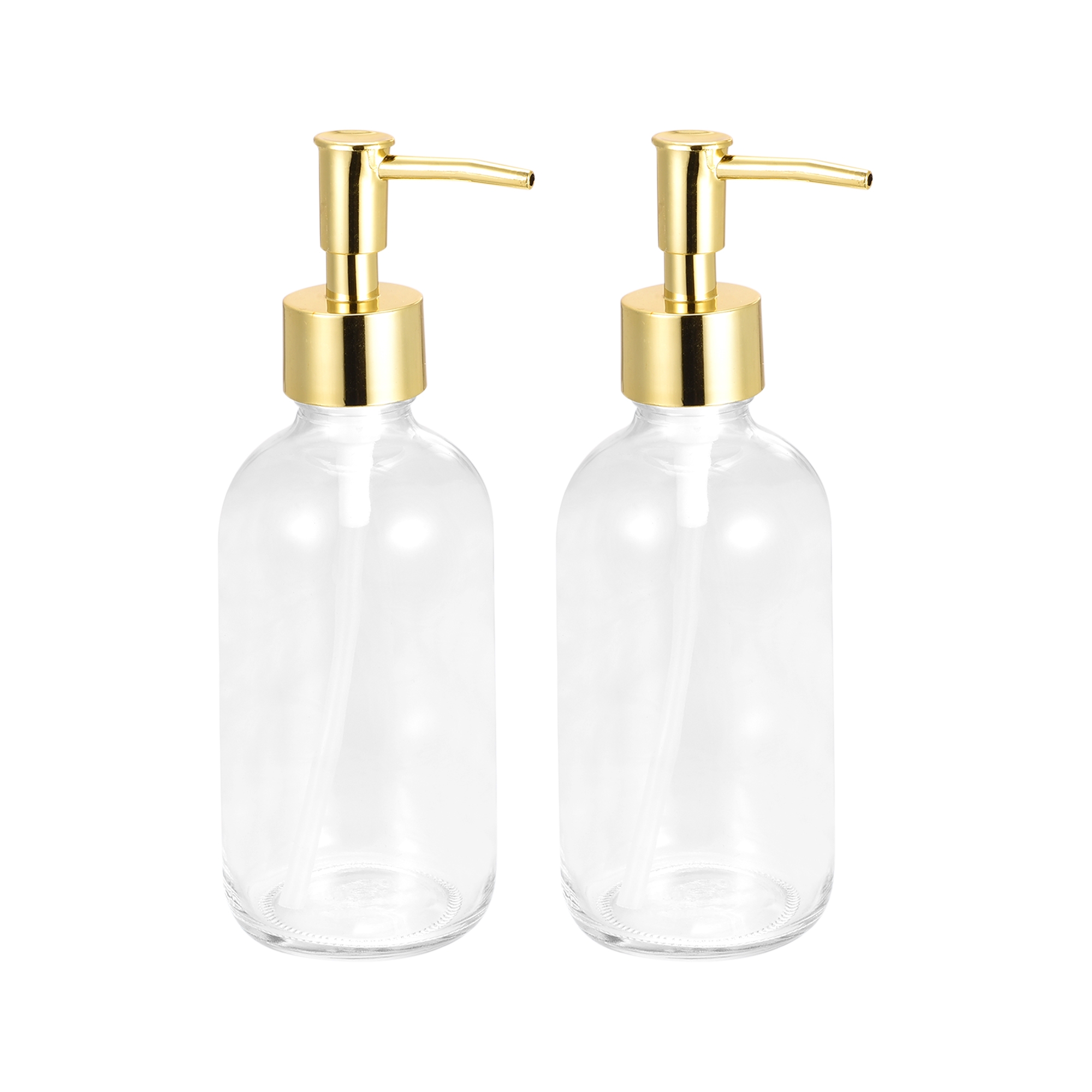 Unique Bargains Glass Portable Refillable Bathroom Soap Dispenser 2 Pcs Gold Tone