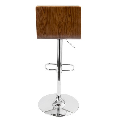 Set of 2 Adjustable Cream Faux Leather and Walnut Barstools