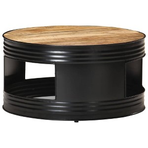 vidaXL Round Coffee Table - Solid Rough Mango Wood, Powder-Coated Iron Frame, Black, 26.8"x26.8"x14.2", Sturdy and Durable Construction - 1 of 4