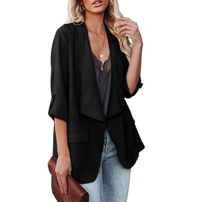 Womens Casual Jackets Fall Outfits for Lady Roll Up Open Front Blazer Longline Blazer Work Office Business Blazers