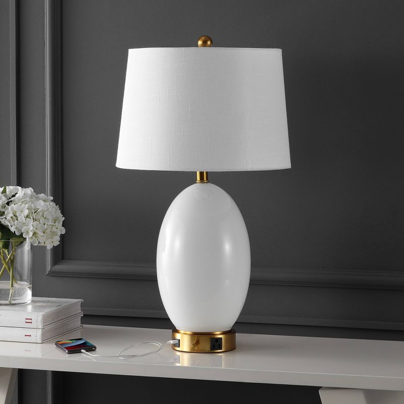 26.5" 1-Outlet Reese Iron/Glass Table Lamp with USB Charging Port (Includes LED Light Bulb) - JONATHAN Y, 4 of 9