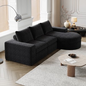 KWPZQEB 99" Cloud Curved Sectional Sofa with Chaise, Convertible L-Shape Couch with Deep Seats, Boneless Couches for Living Room, No Assembly Required - 1 of 4