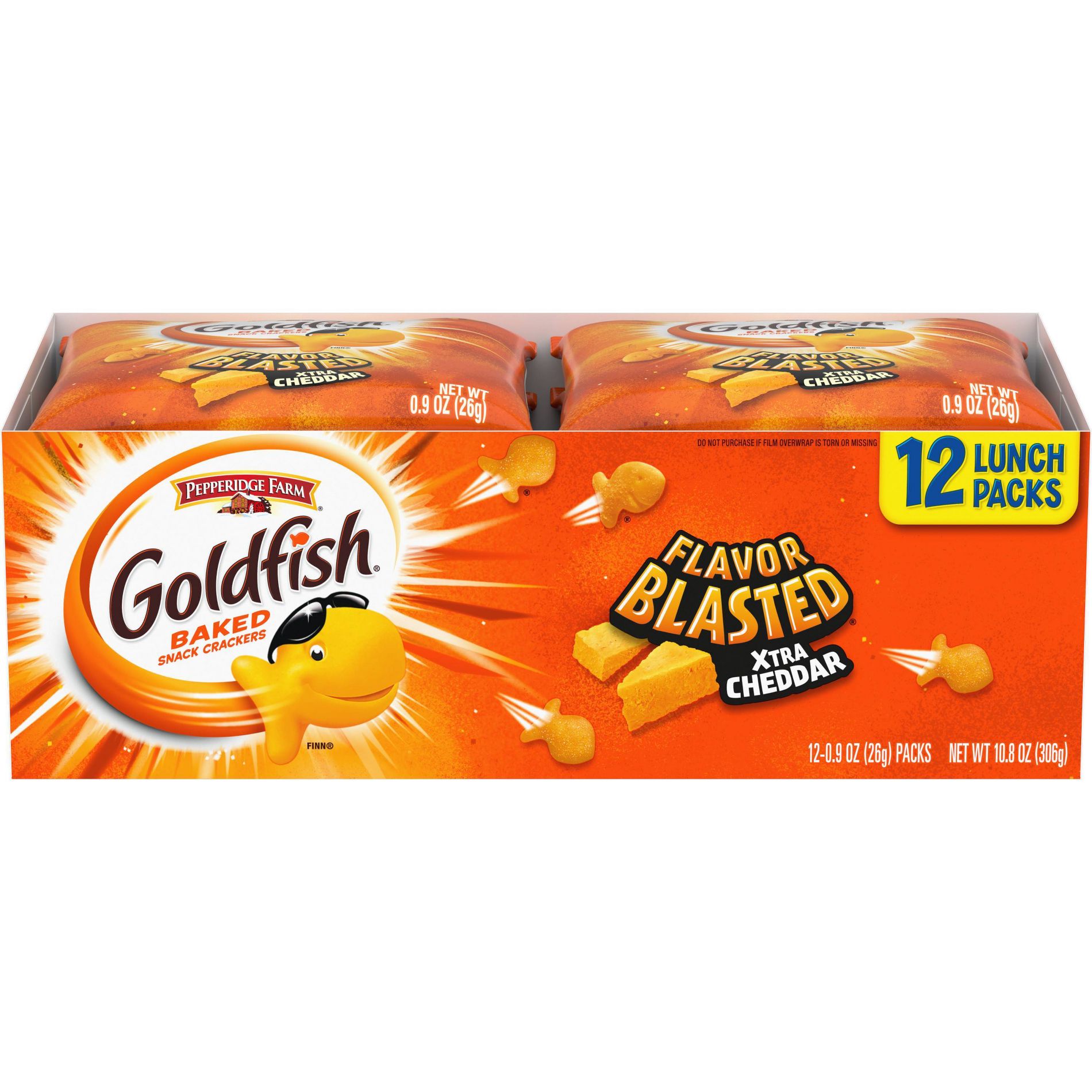 Goldfish Flavor Blasted Crackers Xtra Cheddar Snack Packs - 10.8oz/12ct: No Artificial Preservatives, No Artificial Flavors