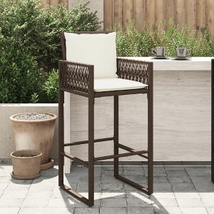 vidaXL Patio Bar Stools with Cushions 2 pcs Brown Poly Rattan - 1 of 4
