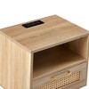 FONTOI 15.75" Rattan Nightstand with Drawer and Power Outlet, Side Table for Living Room Bedroom Home, Brown, 11.81"*15.75"*22.05" - 4 of 4