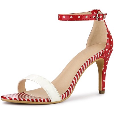 Perphy Women's Stiletto Heels Stripe Polka Dots Ankle Strap Sandals
