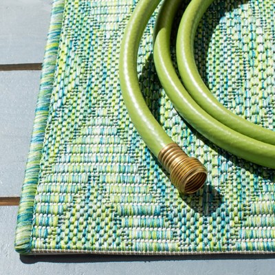 Green Geometric Stain-Resistant Indoor/Outdoor Area Rug