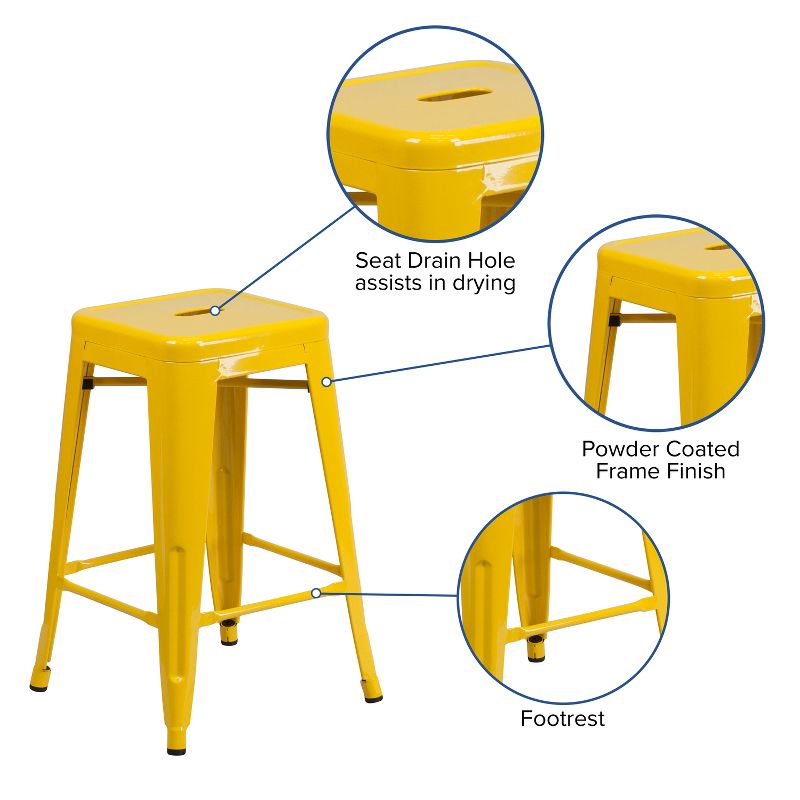 Merrick Lane Backless Metal Stool with Square Seat for Indoor-Outdoor Use, 6 of 13