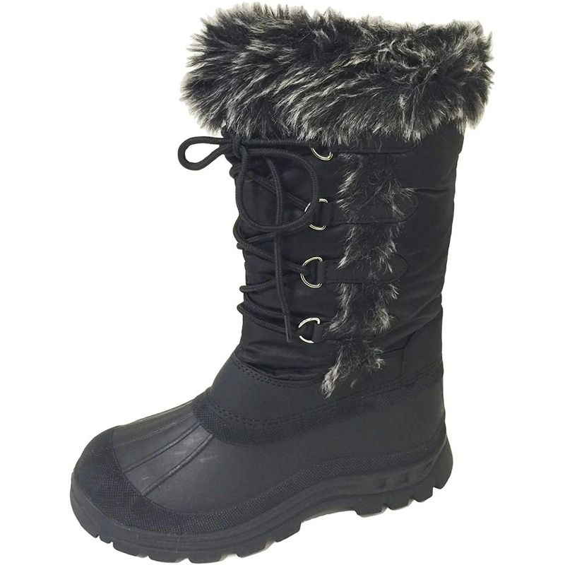 Women's Winter Boots Fur Lace up Insulated Zipper Snow Shoes, Black-5