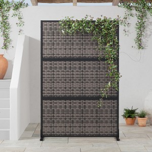 Wooakway 72"H Black Woven Metal Room Divider Privacy Screen with Trellis for Garden Patio - 1 of 4