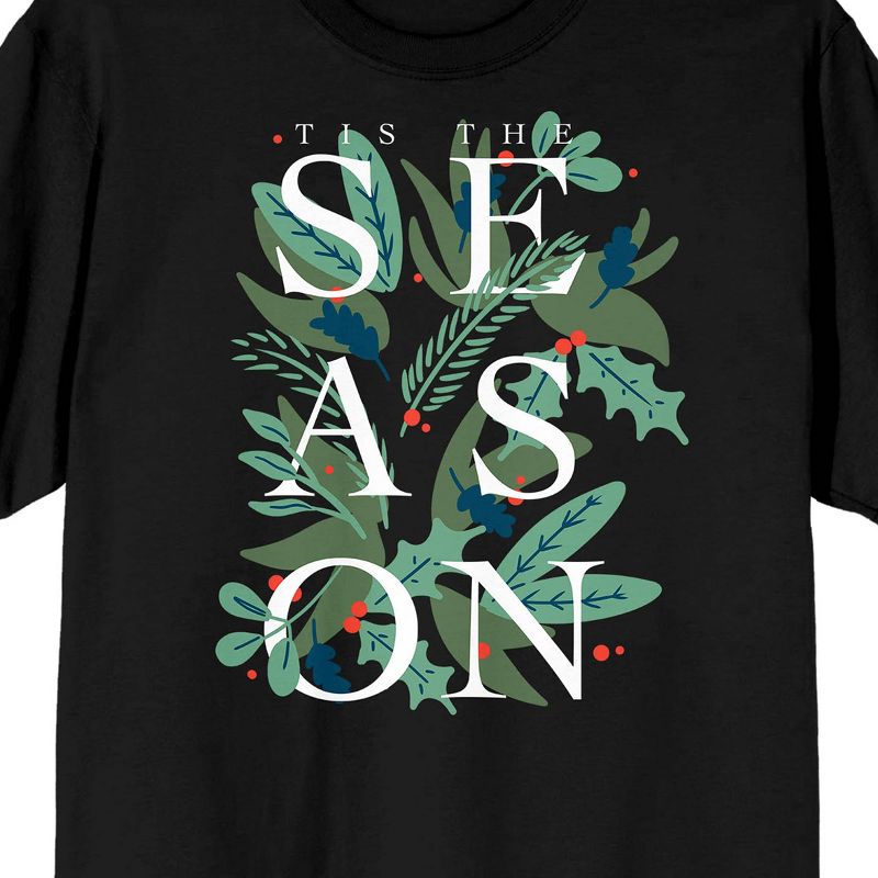 Christmas Card Tis The Season Festive Foliage Crew Neck Short Sleeve Black Unisex Adult T-shirt, 2 of 3