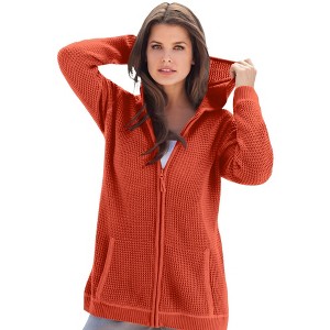 Roaman's Women's Plus Size Classic Length Waffle Zip Hoodie - 1 of 4