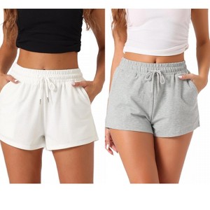 cheibear Women's Comfy Adjustable Drawstring Stretch Pajama Shorts with Pockets 2 Packs - 1 of 4