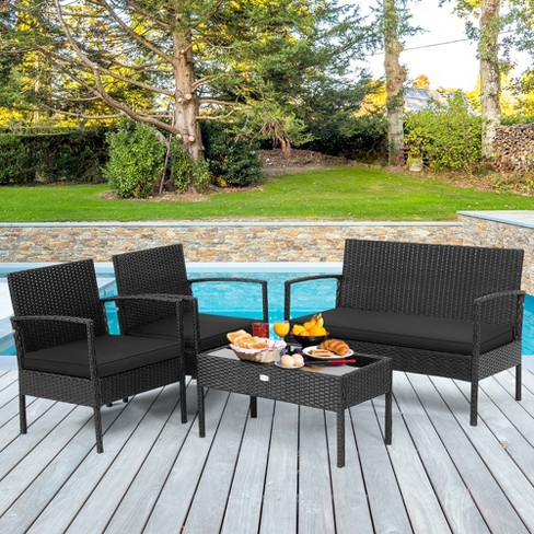 Costway 4 pc rattan patio furniture set shop garden lawn sofa wicker cushioned seat black