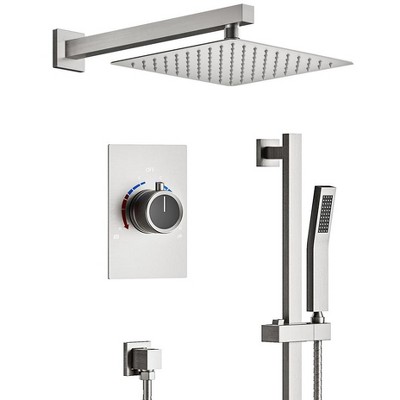 YAWWALK 2-Spray Wall Mount Dual Fixed and Adjustable Handheld Shower Head with Slide Bar