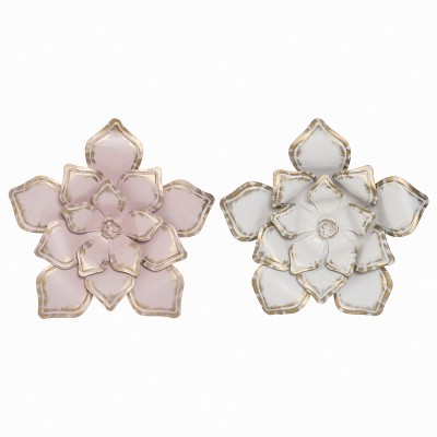 Transpac Metal Corrugated Wall Flower Set of 2 Spring Home Decorations for Wall Art in Metal for Spring and Summer