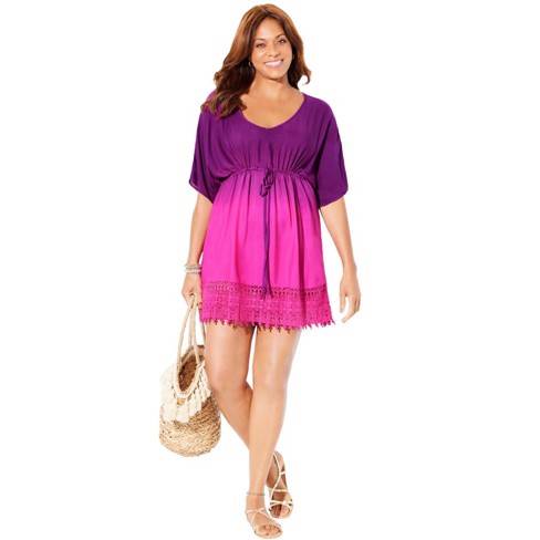 Swimsuits for All Women's Plus Size Renee Ombre Cover Up Dress, 26/28 -  Spice Fruit Punch