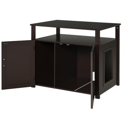 Brown Wooden Cat Litter Box Enclosure with Adjustable Partition