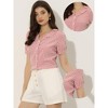INSPIRE CHIC Women's Plaid Gingham Puff Sleeve Ruffle Peter Pan Collar Shirt - 2 of 4
