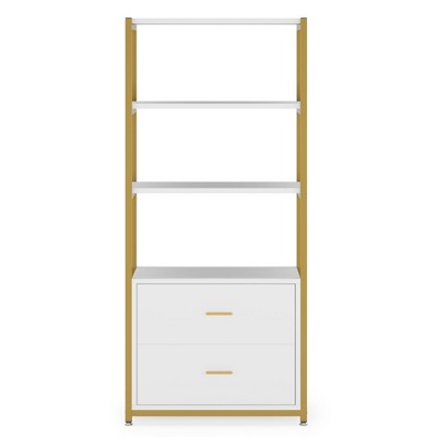 White and Gold 4-Tier Baker's Rack with Drawers