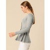 Allegra K Women's Slim Fit V-Neck Long Sleeve Ribbed Pullover Knitted Peplum Sweater - 4 of 4