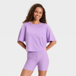Women's Boxy Cropped Short Sleeve Top - JoyLab™ - 1 of 3