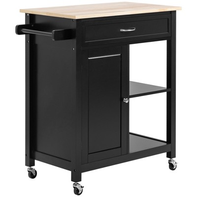 Elegant Black Solid Wood Butcher Block Kitchen Cart with Storage