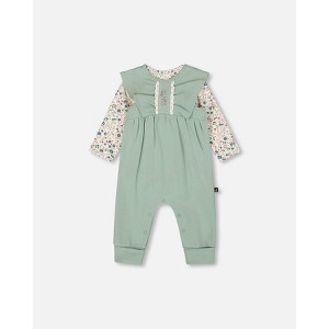 Deux par Deux Girl Organic Cotton Bodysuit and Sleeveless Overalls Set Jade Green - 1 of 4