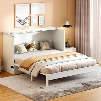 NicBex Queen Size Murphy Bed 80.6" Wooden Frame Murphy Bed Morden Hideaway Bed with Top Shelf and Spacious Drawer for Bedrooms